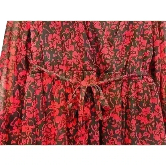 Torrid Sz 2X Midi Crinkle Chiffon Surplice Balloon Sleeve Dress Office Party - Picture 6 of 16